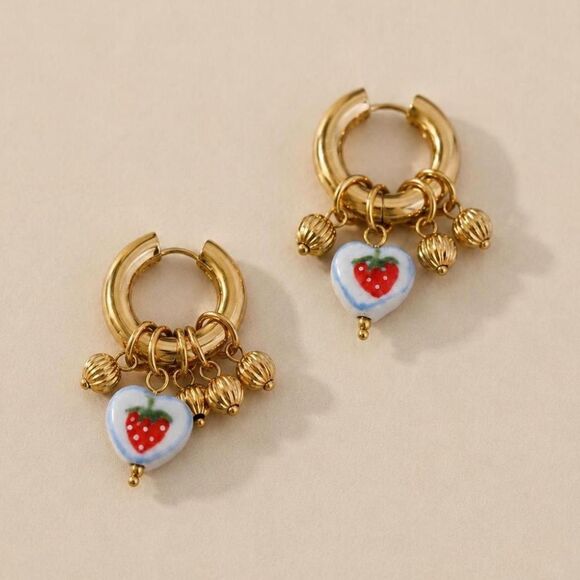 Rooj Jewelry - strawberry charm hoop earrings D59